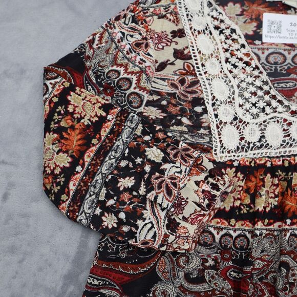 Unity World Wear Shirt Womens M Multicolor V Neck Quarter Sleeve Pleated Front - Picture 11 of 16